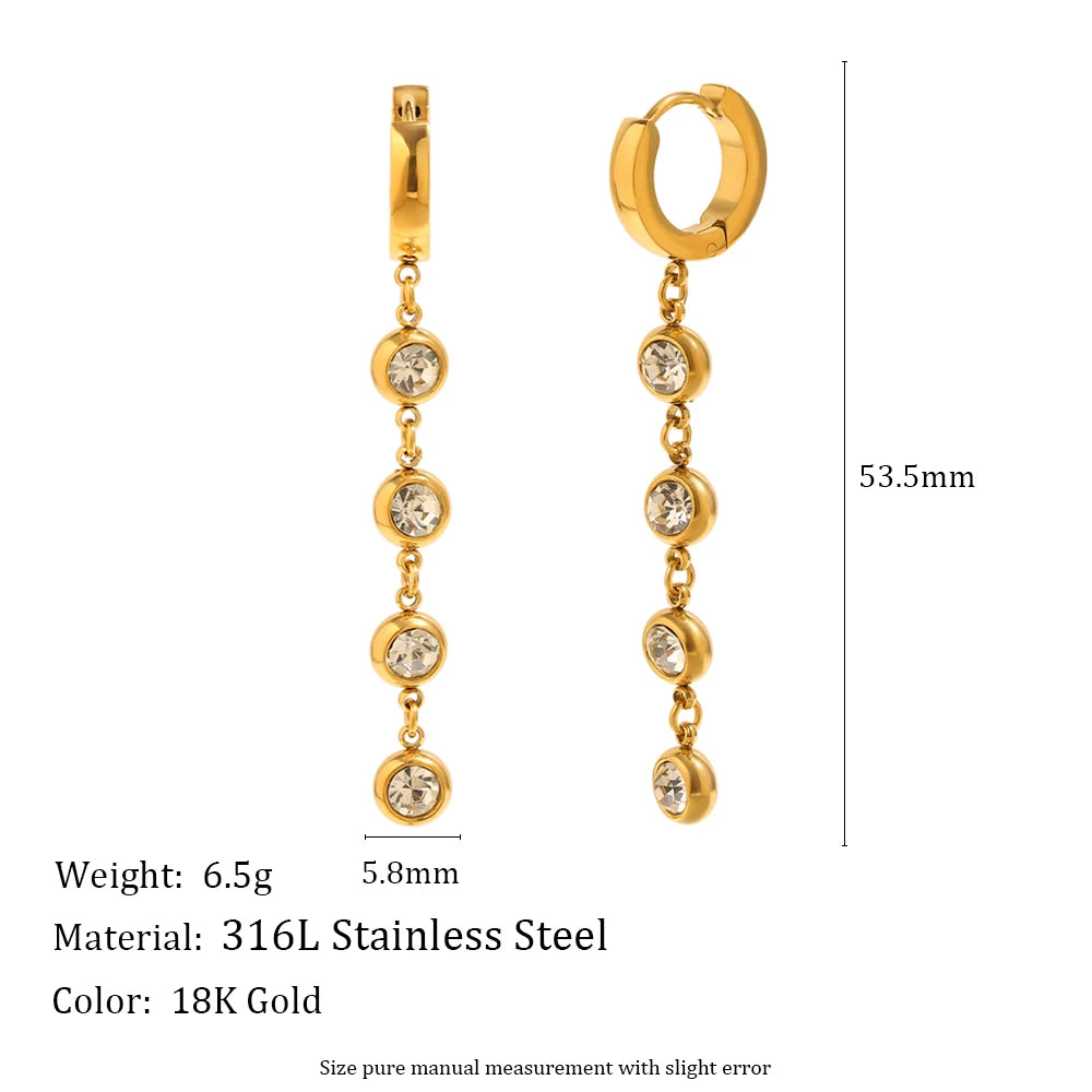 Brincos de Argola Geométricos Redondos com Zircônia Transparente Aço Inoxidável Banhado a PVD Joias da Moda