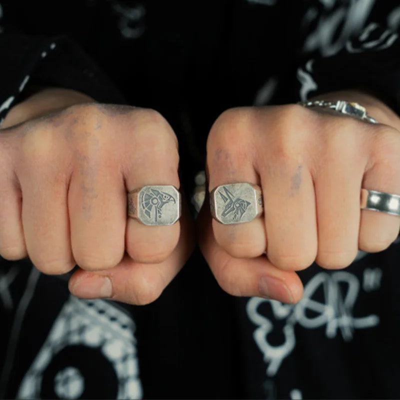 Retro Egypt Anubis Horus Ring For Men Punk Gothic Rock Hiphop Open Ring Handmade Designer Jewelry Biker Accessories Lover Gift