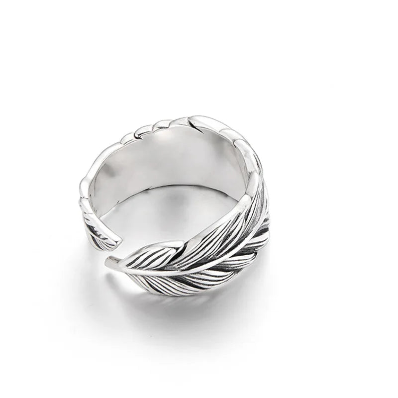 Retro Evil Eye Feather Ring For Men Punk Gothic Rock Hiphop Designer Open Ring Handmade Jewelry Bikers Accessories Unisex Gift