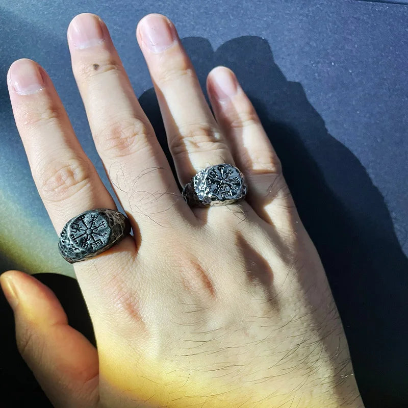 Retro Antique Viking Vegvisir Rune Compass Ring For Men Punk Gothic Open Ring Handmade Salior Accessories Creative Sea Gift