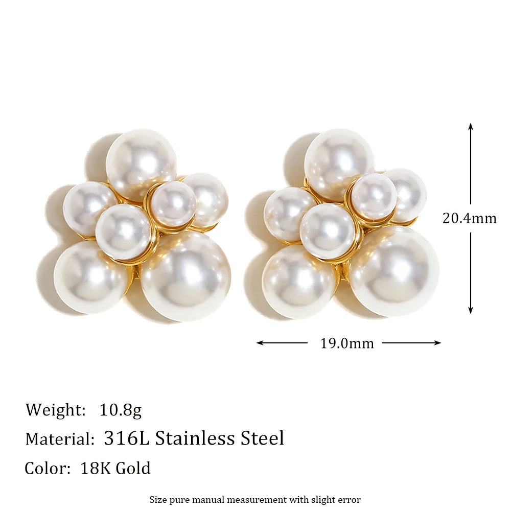 Brincos de Pérola Elegantes, Aço Inoxidável, Banhado a Ouro 18K, Joias Femininas da Moda para Festa