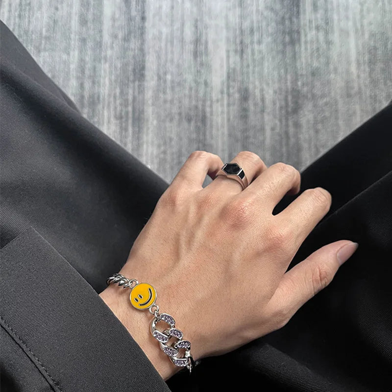 Retro Smile Face Cuban Link Chain Bracelet For Men Stainless Steel Punk Gothic Hiphop Accessories Unisex Jewelry Trendy Gift