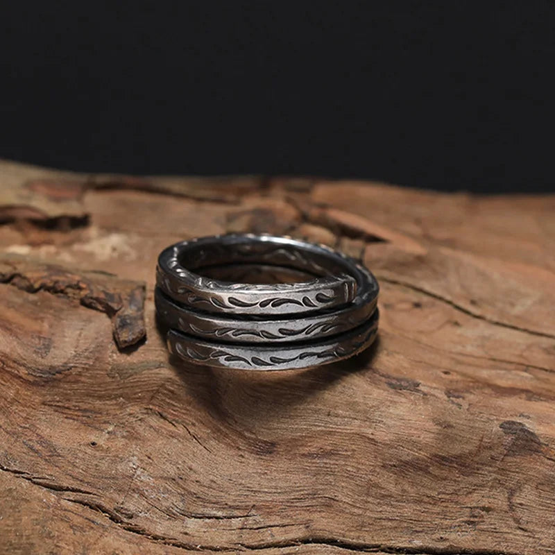 Retro Tang Grass Pattern Three Strands Ring For Men Punk Gothic Open Ring Handmade Designer Jewelry Unisex Accessories Love Gift