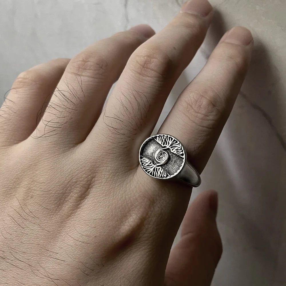 Retro Tree of Life Ring For Men Silver Color Punk Gothic Open Ring Designer Jewelry Unisex Accessories Creative Peace Art Gift