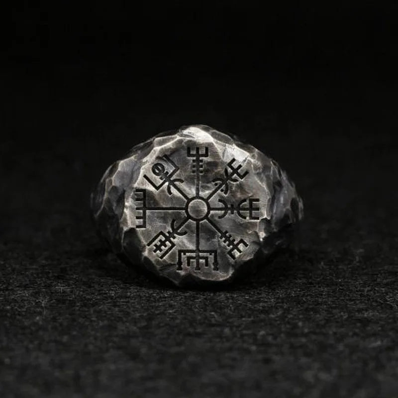 Retro Antique Viking Vegvisir Rune Compass Ring For Men Punk Gothic Open Ring Handmade Dark Biker Accessories Gift For Man
