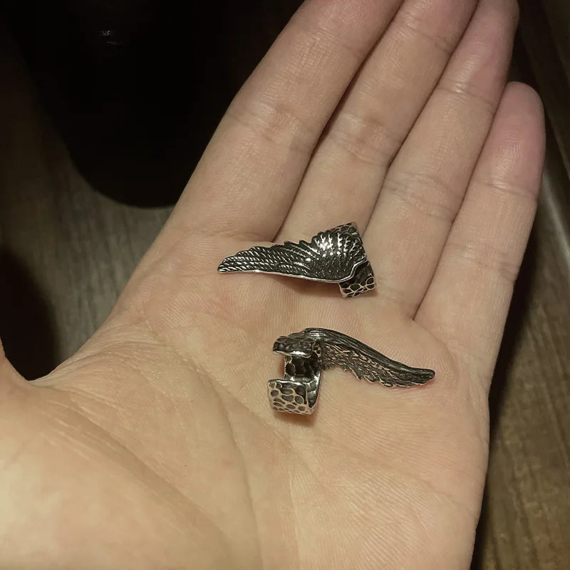 Antique Angel Wings Clip On Earrings For Men Women Stainless Steel Non Pierced Ear Clips Punk Gothic Unisex Designer Jewelry