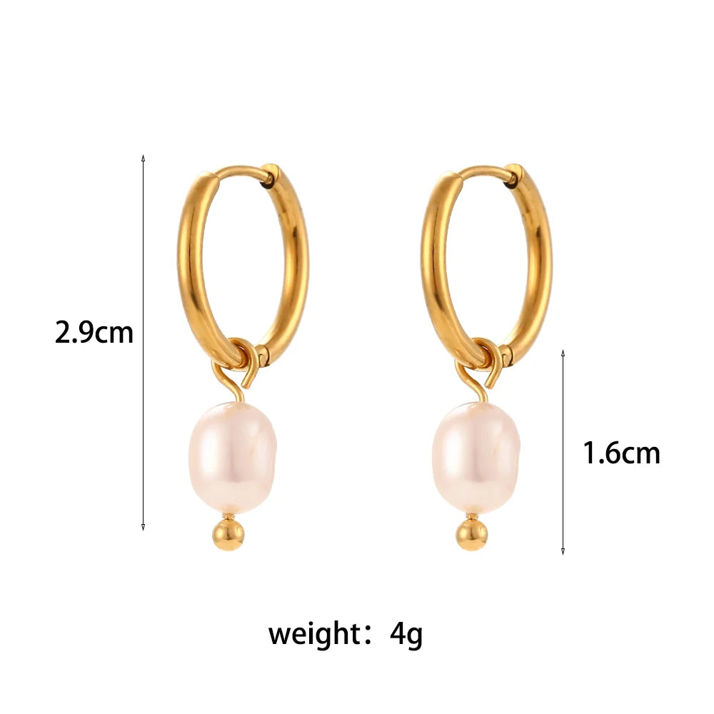 Minimalist Stainless Steel Small Hoop Earrings Freshwater Pearl Charms Girls Ladies Trendy Jewelry 2024 Pearl Earrings