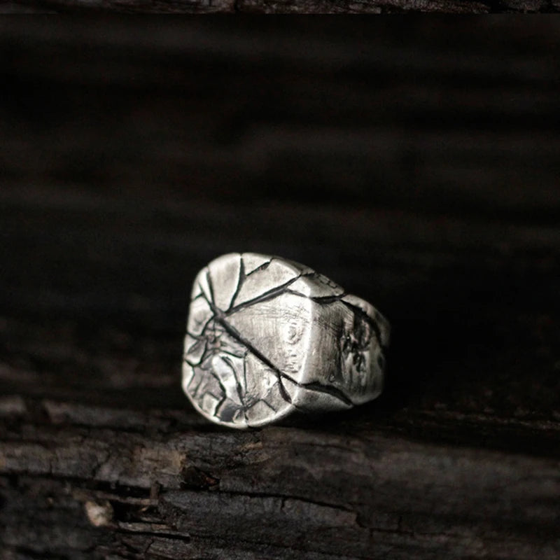 Retro Cracking Rock Large Ring For Men Silver Color Punk Gothic Ring Handmade Jewelry Biker Accessories Domineering Gift For Man