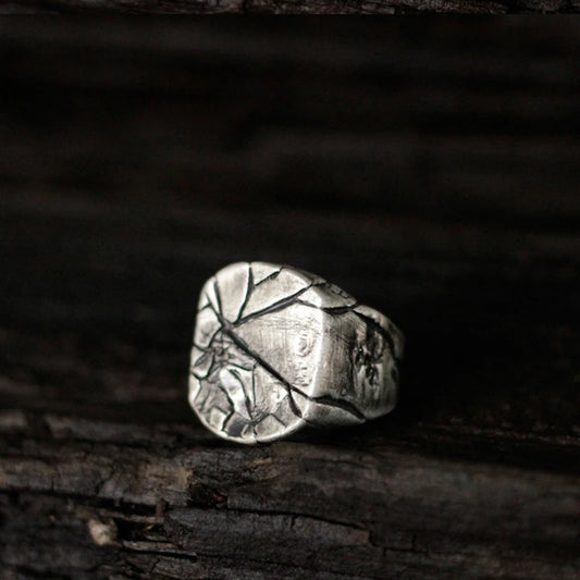 Retro Cracking Rock Large Ring For Men Silver Color Punk Gothic Ring Handmade Jewelry Biker Accessories Domineering Gift For Man