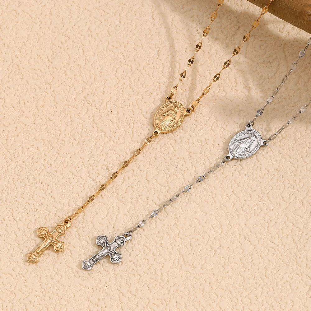 Gold/Silver Color Virgin Cross Pendant Necklace Lips Chain Hypoallergenic 316L Stainless Steel Tarnish Free Jewelry