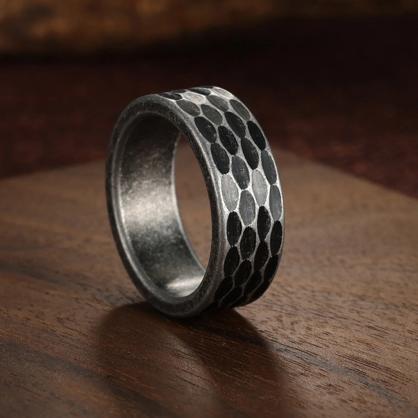 Punk Vintage Honeycomb Stainless Steel Rings Fashion Gothic Retro Men's Jewelry Black Unique Steel Ring for Gift Wholesale