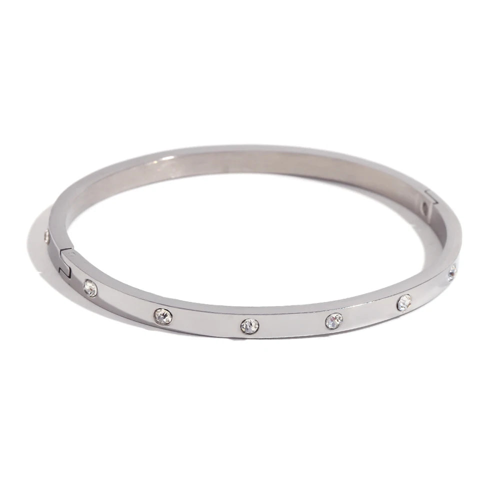 Pulseira Fivela Zircônia Pontilhada Resistente à Água Aço Inoxidável 316L para Mulheres Joia Banhada a Ouro 18K