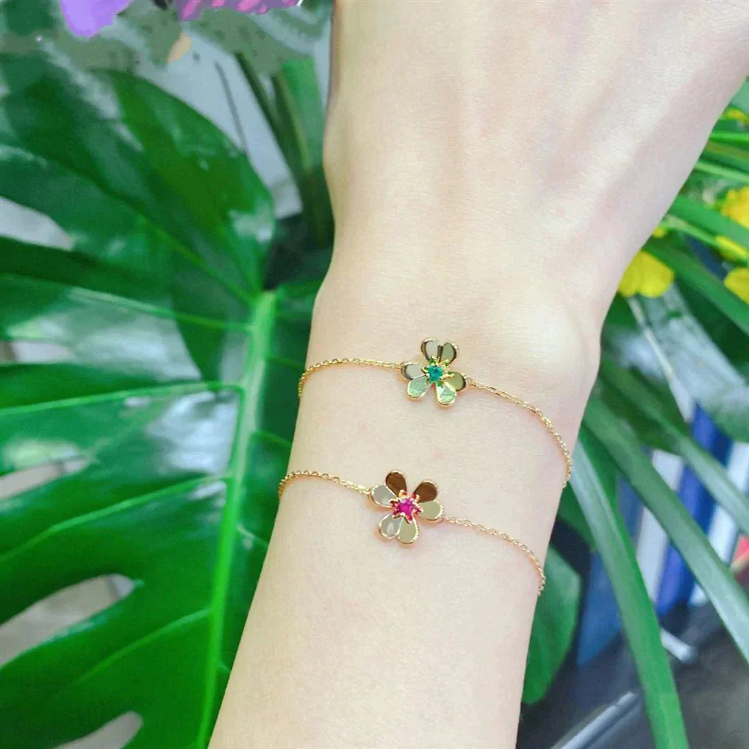 FRIVOLE GOLD FLOWER PINK MALACHITE BRACELET