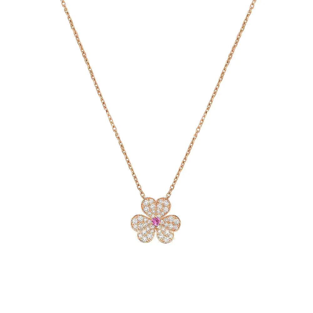 FRIVOLE PINK GOLD FLOWER DIAMOND NECKLACE