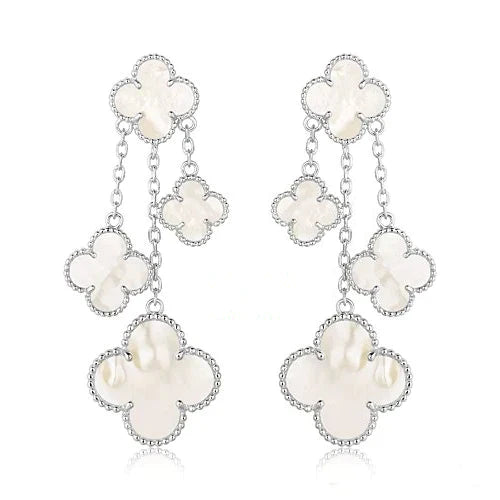 CLOVER EARRINGS WHITE MOP 4 MOTIFS SILVER