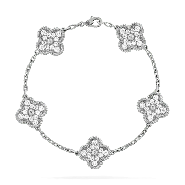 CLOVER 5 MOTIFS SILVER DIAMOND BRACELET